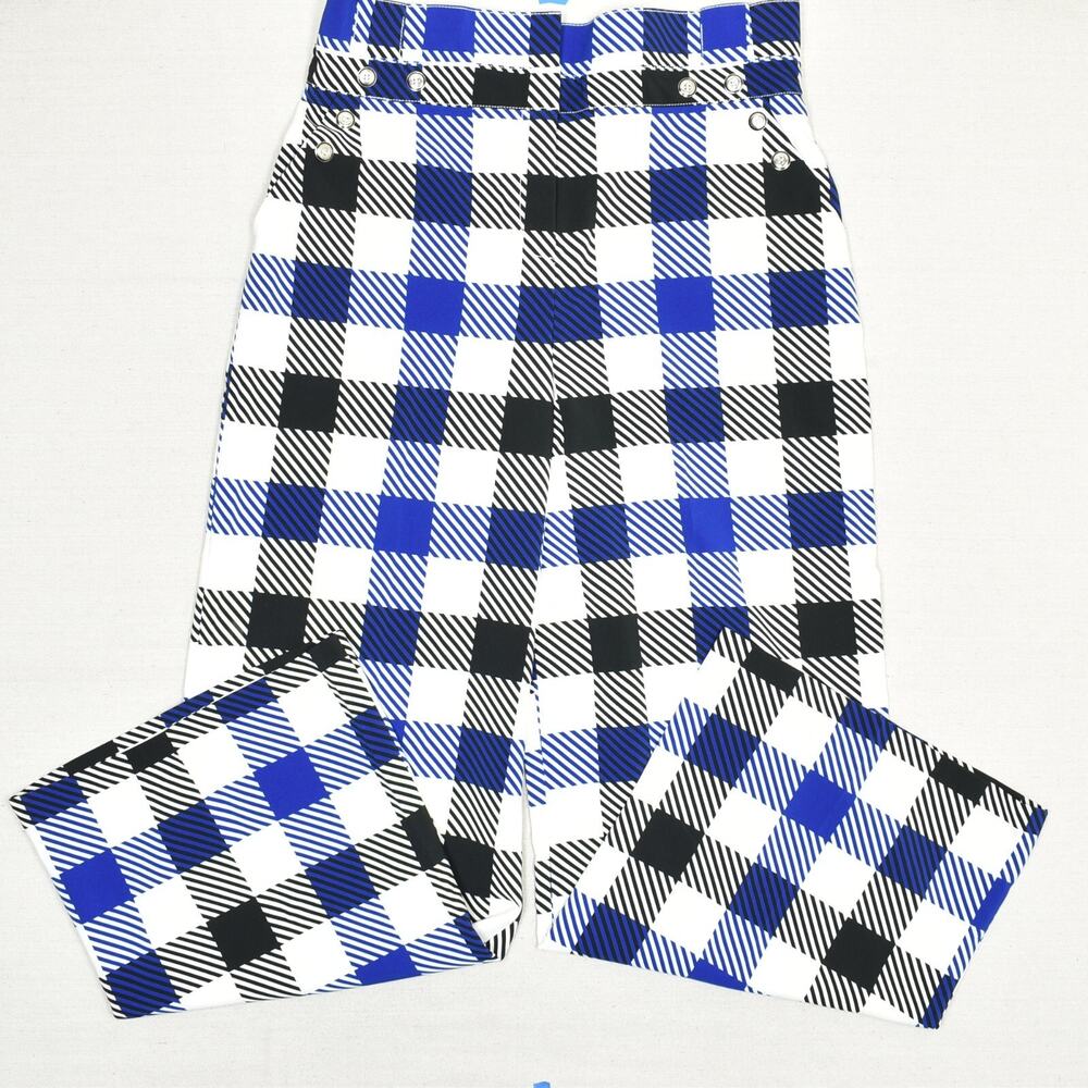 Stylish Blue and Black Checkered Wide Leg Pants